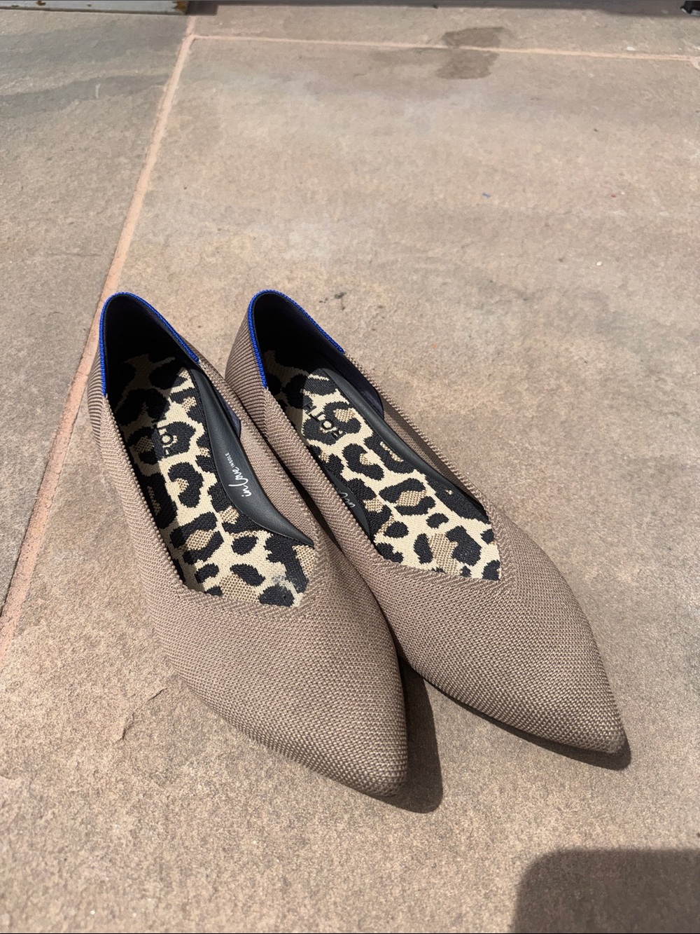 ROTHYS Pointed Toe Knit Ballet Flats in Taupe size 9.5